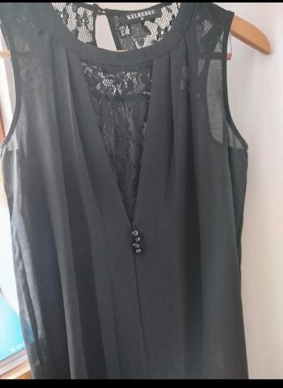 Blusa KELREBEC negra M encaje y transparencias