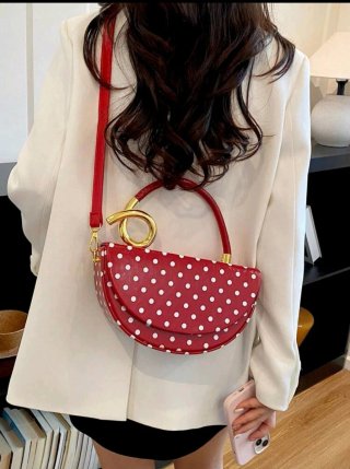 Borsa donna pois rossa con manico dorato