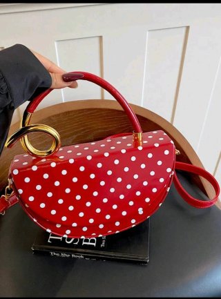 Borsa donna pois rossa con manico dorato