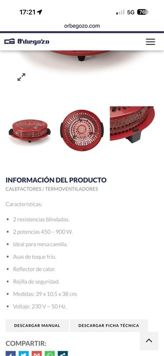 Brasero Eléctrico Orbegozo BR 50 A 900W