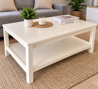 Mesa de centro de madera y yute