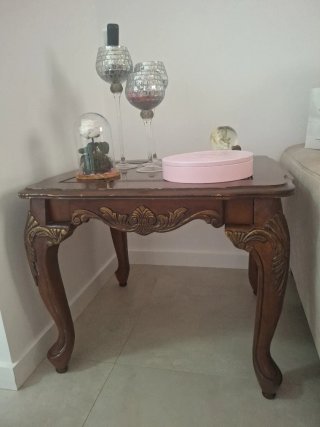Mesa auxiliar madera y cristal