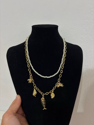 Collar doble perlas y cadena acero inoxidable