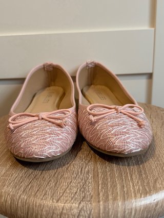 Bailarinas rosas metalizadas con lazo