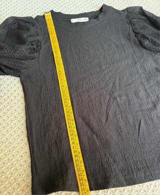 Blusa Mango Negra Manga Abullonada Encaje Talla S