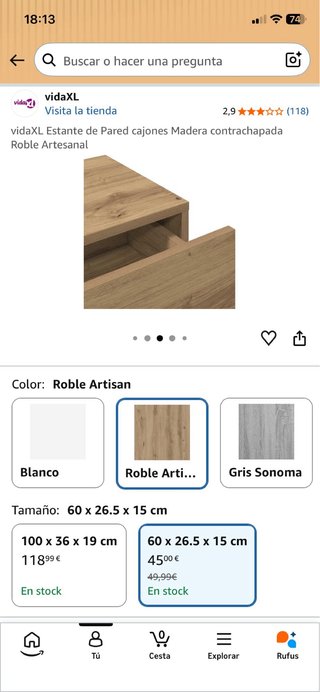 Estante de Pared Roble Artesanal vidaXL