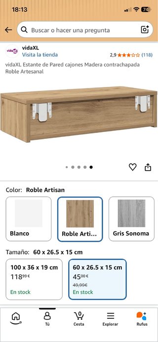 Estante de Pared Roble Artesanal vidaXL