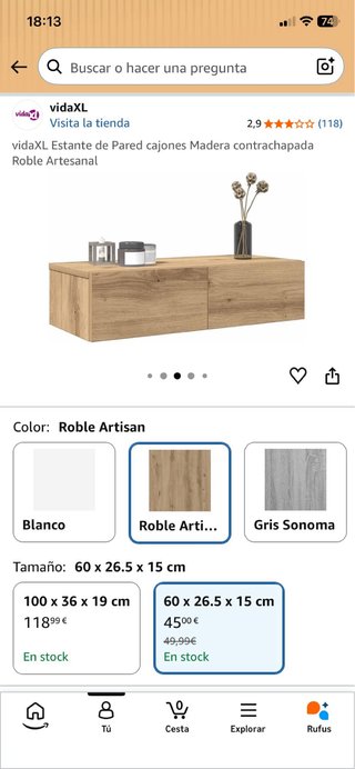 Estante de Pared Roble Artesanal vidaXL