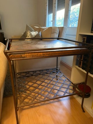 Mesa auxiliar madera y forja