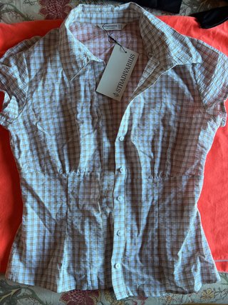 Camisa Stradivarius cuadros beige/marrón Talla M