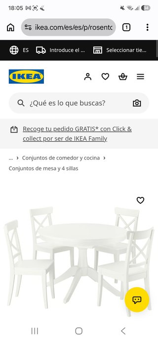 Mesa comedor redonda blanca y 4 sillas
