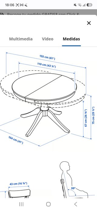 Mesa comedor redonda blanca y 4 sillas