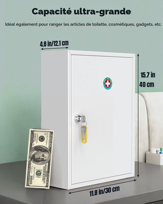 Armario médico metálico con llave, blanco
