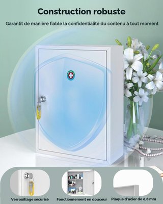 Armario médico metálico con llave, blanco