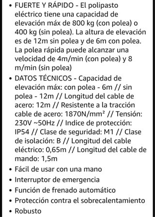 Polea elevadora Monzana, y brazo de soporte.