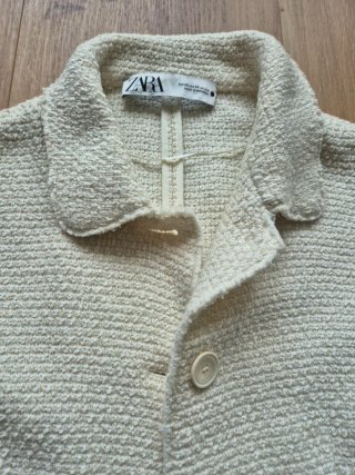 Zara. Precioso abrigo largo tweed crudo. Impecable