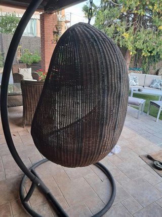 Balancín Huevo Mimbre con Cojín Beige