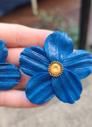 Pendientes Flor Azul Klein Arcilla Polimérica