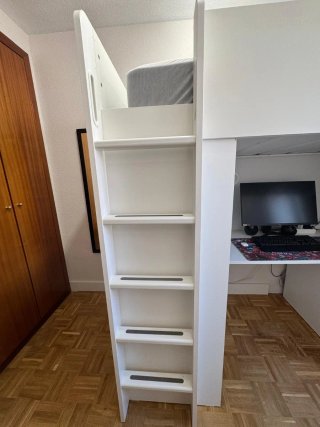 Litera, Cama Alta con Escritorio Blanco