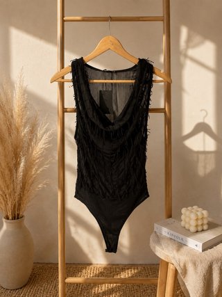 Body negro con flecos talla única