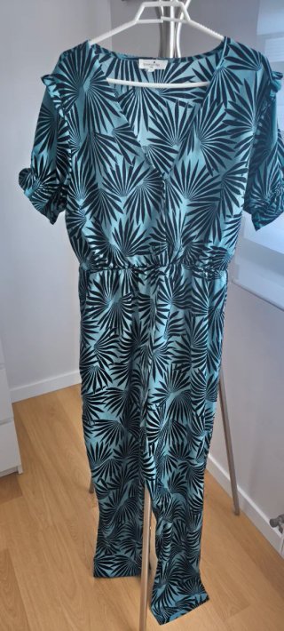 Mono Emma Ella estampado hojas verde azulado T. L