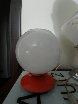 Lampada sfera design arancione e bianco Anni 70