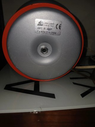 Lampada sfera design arancione e bianco Anni 70