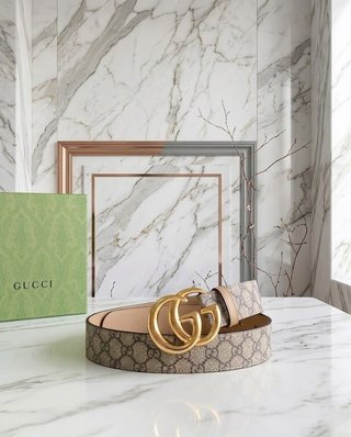 Cinturón Gucci GG Marmont beige y marrón – Hebilla