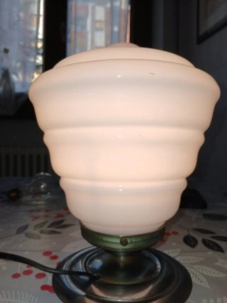 Lampada da tavolo in vetro e metallo anni 50
