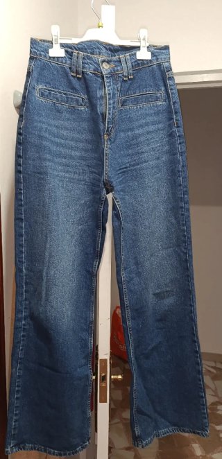 Pantalón vaquero ancho azul Tiro alto