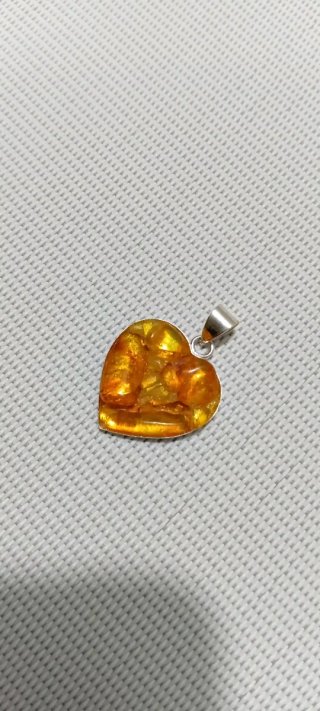 Colgante Plata 925 Corazón Ámbar Báltico.