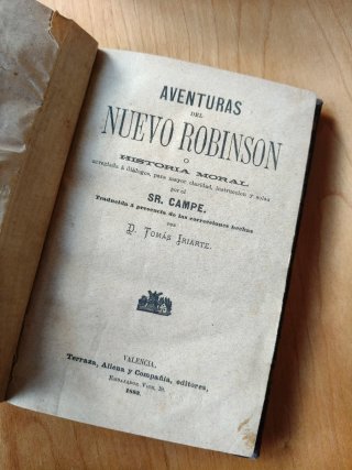 Libro antiguo 1883 Aventuras del Nuevo Robinson