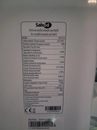 Aire Acondicionado Portátil Saivod SAP1218