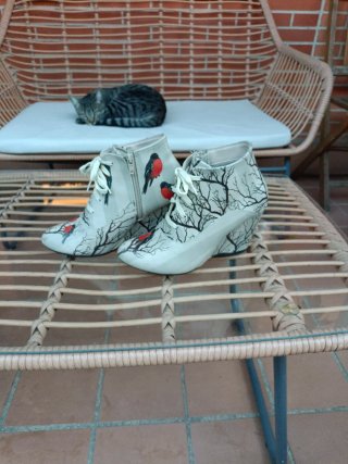 Botines con pajaritos y cuña