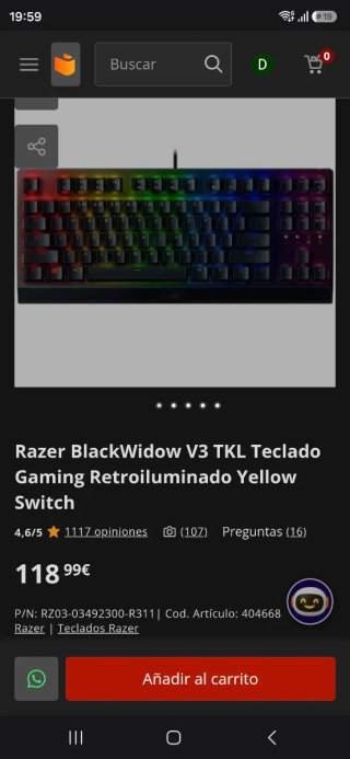 Teclado Mecánico Razer BlackWidow V3 TKL Amarillo