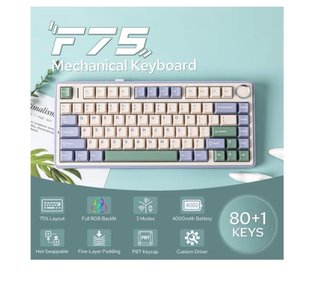 Teclado Mecánico Inalámbrico AULA F75 Negro/Azul