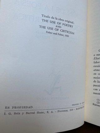Función de la poesía y función de la crítica T.S.