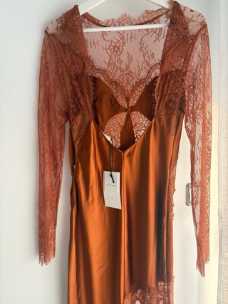 Vestido Zara Viral Talla encaje naranja