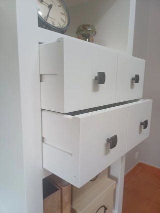 Mueble salón TV y vitrina madera lacado blanco