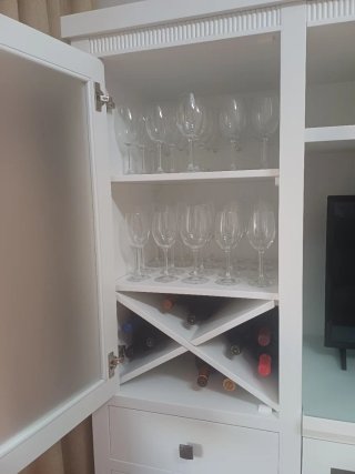 Mueble salón TV y vitrina madera lacado blanco