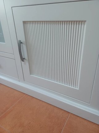 Mueble salón TV y vitrina madera lacado blanco