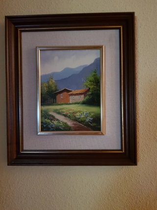 Tres Cuadro paisaje con casa y río