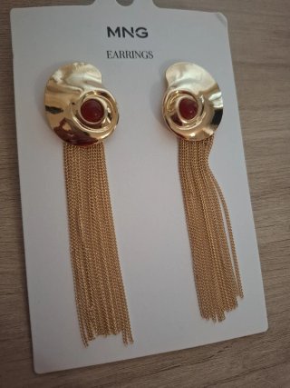 Pendientes Mango Dorados con Piedra Roja