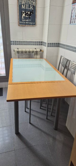 Mesa extensible madera y cristal