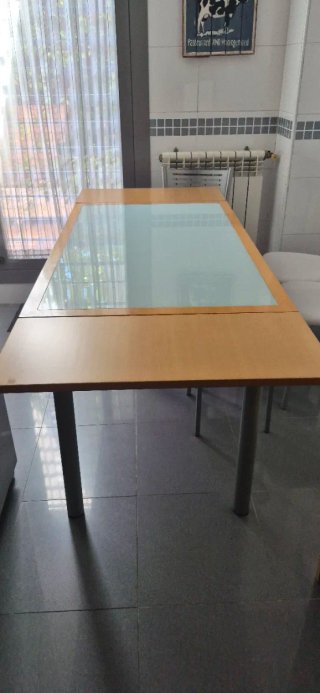 Mesa extensible madera y cristal