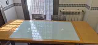 Mesa extensible madera y cristal