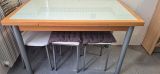 Mesa extensible madera y cristal