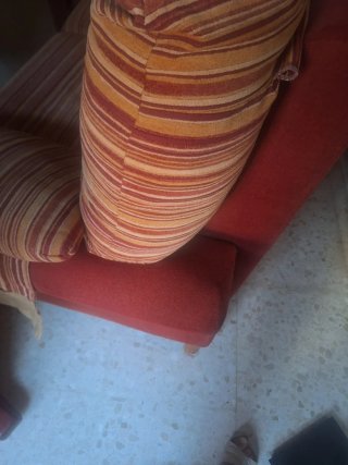 Sofá 3 plazas rayas naranja y rojo