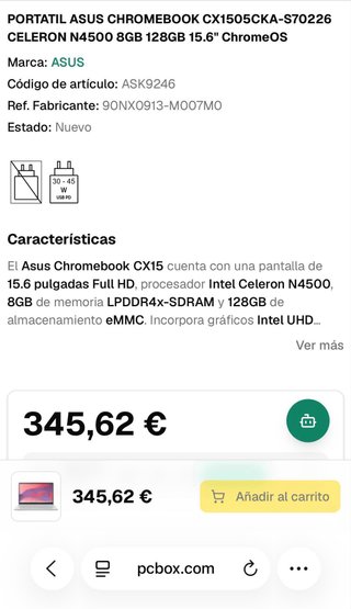 Portátil ASUS Chromebook CX1505CKA 128GB 15,6 FHD