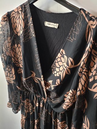 Abito lungo nero chiffon floreale